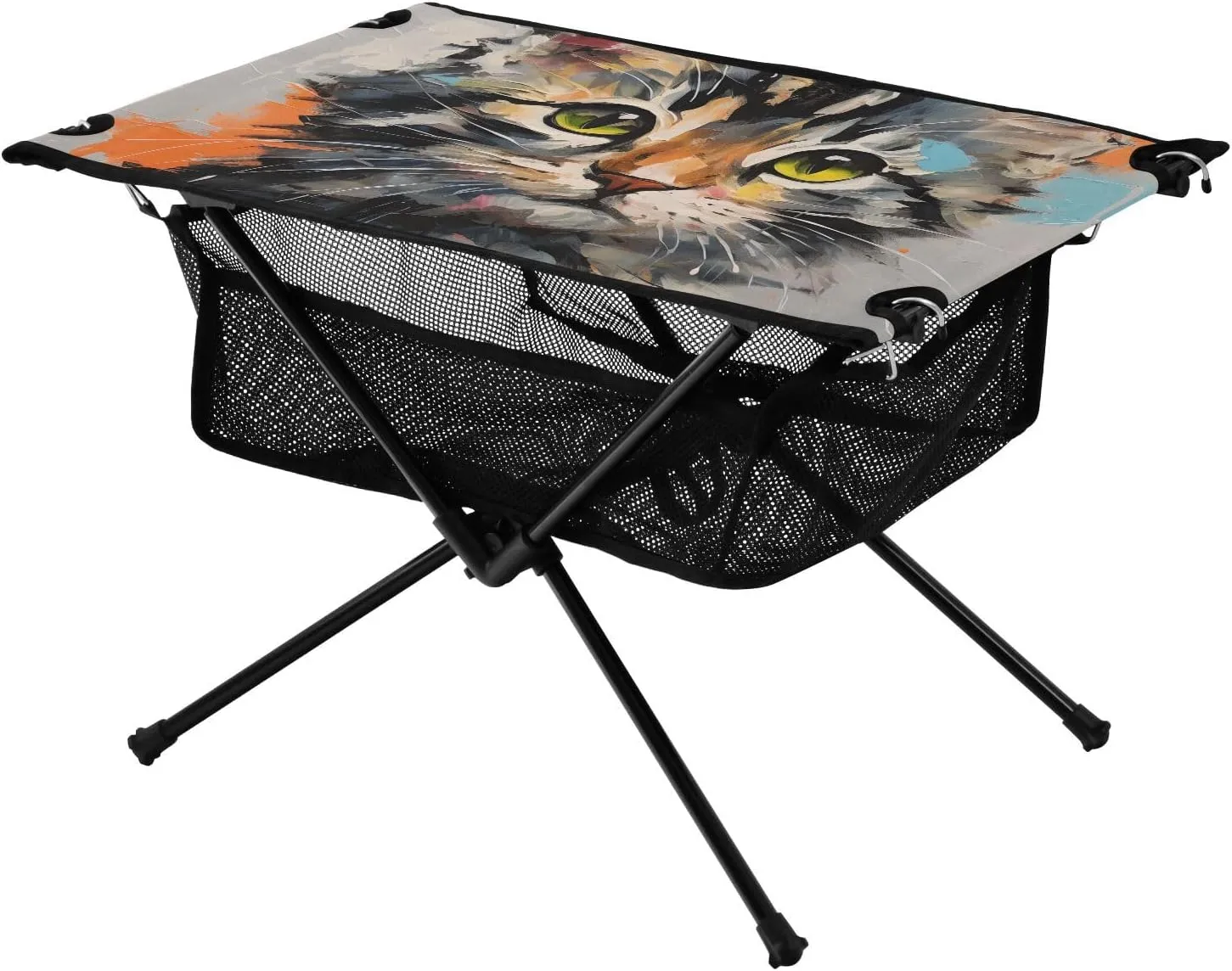 Bolaz Outdoor Folding Portable Picnic Camping Table-Art Cat Pattern,Storage Mesh for Camping Gear Accessories, Hiking, Mountaineering, Outdoor Travel