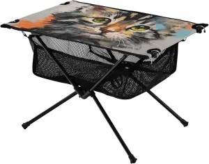 Bolaz Outdoor Folding Portable Picnic Camping Table-Art Cat Pattern,Storage Mesh for Camping Gear Accessories, Hiking, Mountaineering, Outdoor Travel