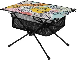 Bolaz Outdoor Folding Portable Picnic Camping Table-Art Colorful Fish,Storage Mesh for Camping Gear Accessories, Hiking, Mountaineering, Outdoor Travel