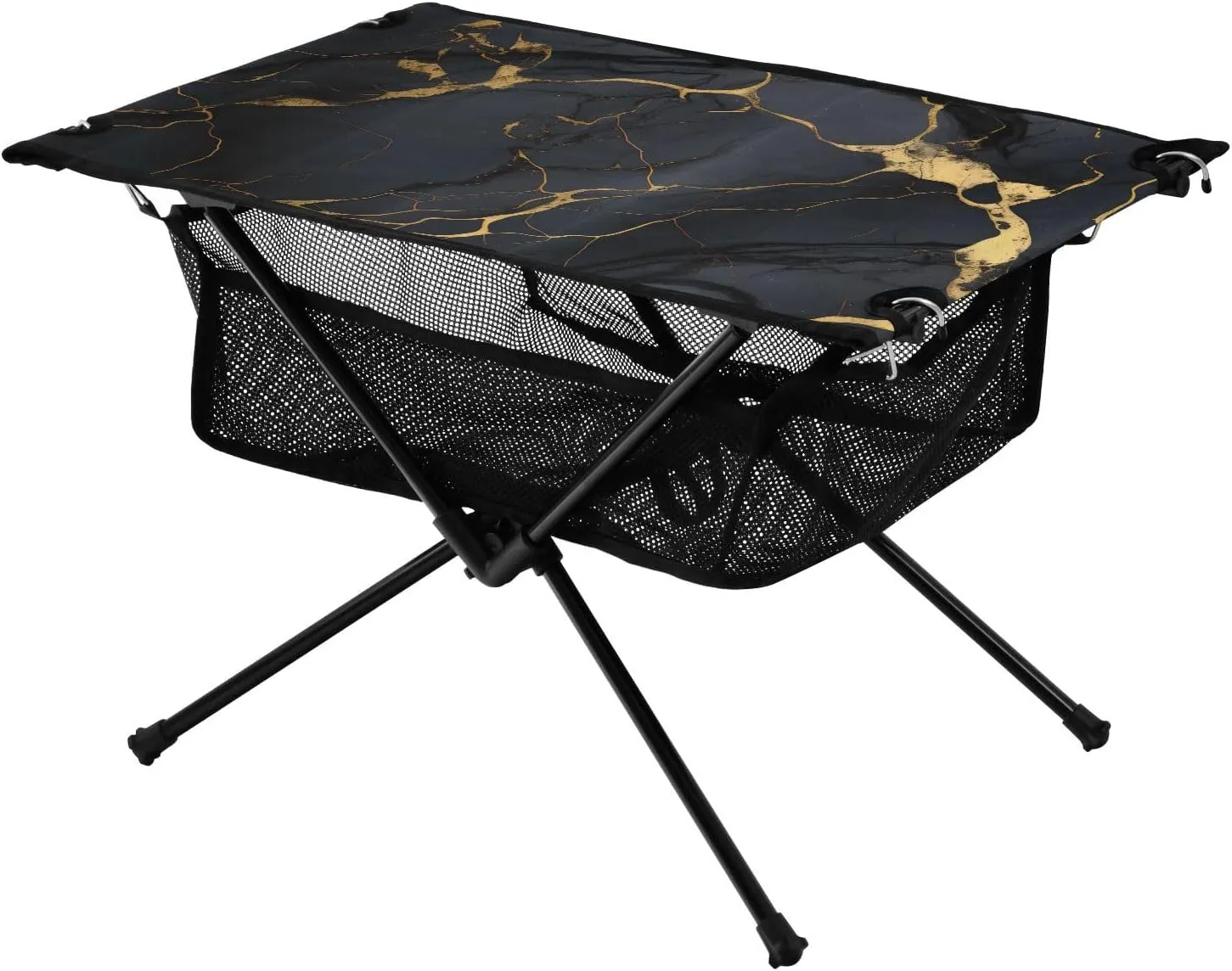 Bolaz Outdoor Folding Portable Picnic Camping Table-Black and Gold Marble,Storage Mesh for Camping Gear Accessories, Hiking, Mountaineering, Outdoor Travel