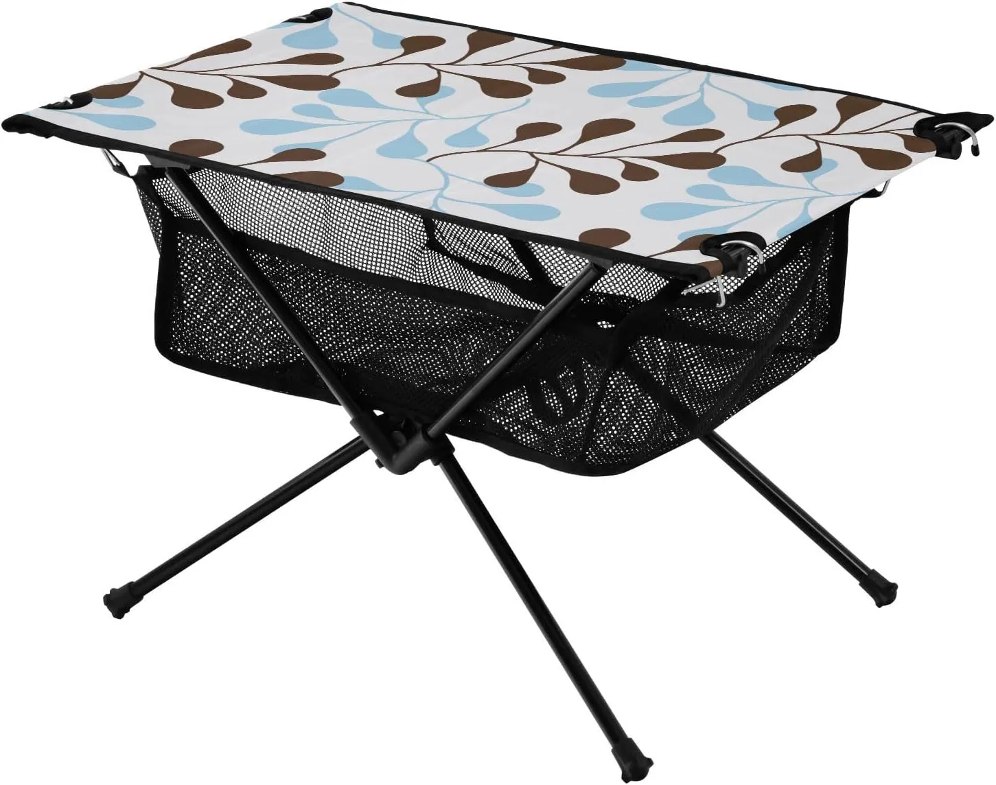 Bolaz Outdoor Folding Portable Picnic Camping Table-Blue and Brown Leaves,Storage Mesh for Camping Gear Accessories, Hiking, Mountaineering, Outdoor Travel