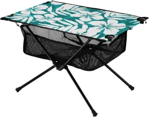 Bolaz Outdoor Folding Portable Picnic Camping Table-Blue and White Tropical Flowers,Storage Mesh for Camping Gear Accessories, Hiking, Mountaineering, Outdoor Travel