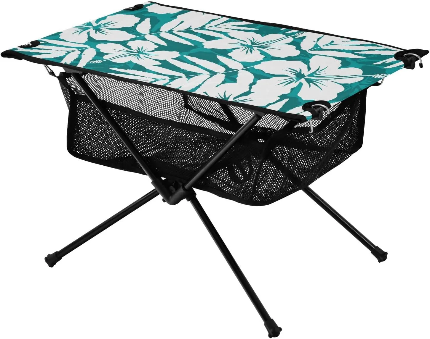 Bolaz Outdoor Folding Portable Picnic Camping Table-Blue and White Tropical Flowers,Storage Mesh for Camping Gear Accessories, Hiking, Mountaineering, Outdoor Travel