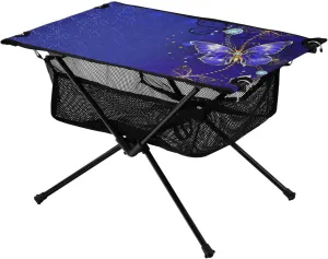 Bolaz Outdoor Folding Portable Picnic Camping Table-Blue White Butterfly,Storage Mesh for Camping Gear Accessories, Hiking, Mountaineering, Outdoor Travel