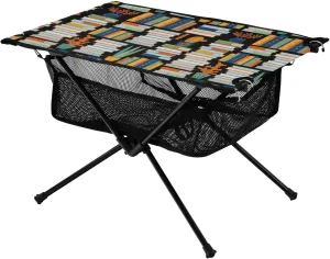Bolaz Outdoor Folding Portable Picnic Camping Table-Book Print,Storage Mesh for Camping Gear Accessories, Hiking, Mountaineering, Outdoor Travel