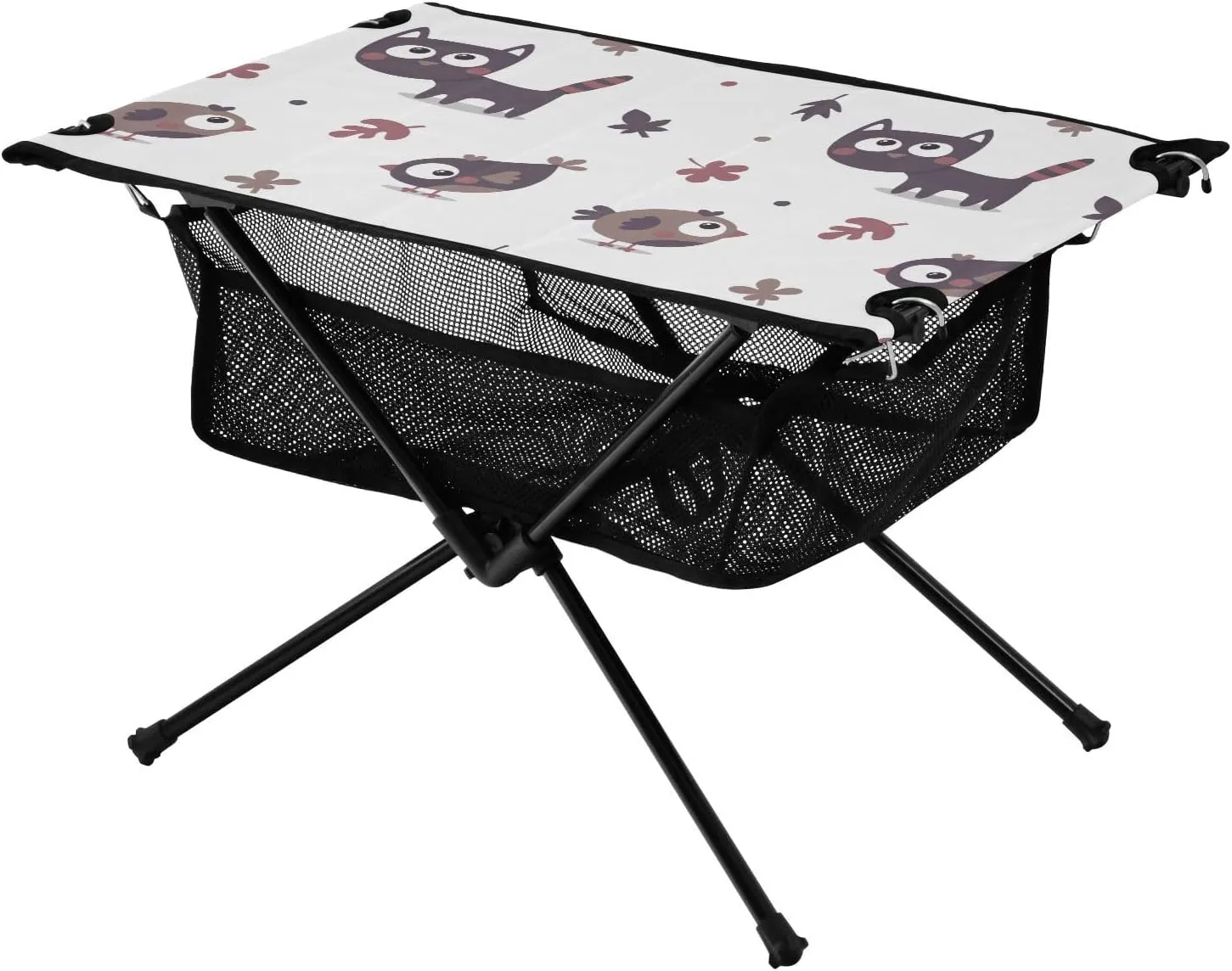 Bolaz Outdoor Folding Portable Picnic Camping Table-Cartoon Black Cat,Storage Mesh for Camping Gear Accessories, Hiking, Mountaineering, Outdoor Travel