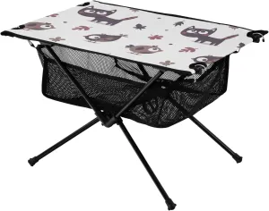 Bolaz Outdoor Folding Portable Picnic Camping Table-Cartoon Black Cat,Storage Mesh for Camping Gear Accessories, Hiking, Mountaineering, Outdoor Travel