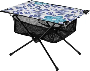 Bolaz Outdoor Folding Portable Picnic Camping Table-Cherry Blossoms Tie Dye Blue Bohemian,Storage Mesh for Camping Gear Accessories, Hiking, Mountaineering, Outdoor Travel