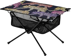 Bolaz Outdoor Folding Portable Picnic Camping Table-Colorful Leopard Pattern,Storage Mesh for Camping Gear Accessories, Hiking, Mountaineering, Outdoor Travel