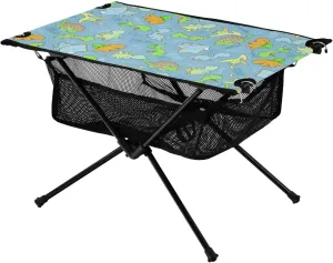 Bolaz Outdoor Folding Portable Picnic Camping Table-Cute Dino Blue,Storage Mesh for Camping Gear Accessories, Hiking, Mountaineering, Outdoor Travel