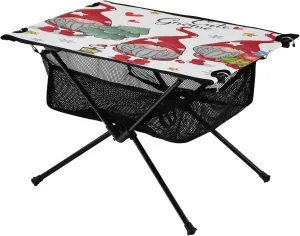 Bolaz Outdoor Folding Portable Picnic Camping Table-Cute Gnome and Heart,Storage Mesh for Camping Gear Accessories, Hiking, Mountaineering, Outdoor Travel