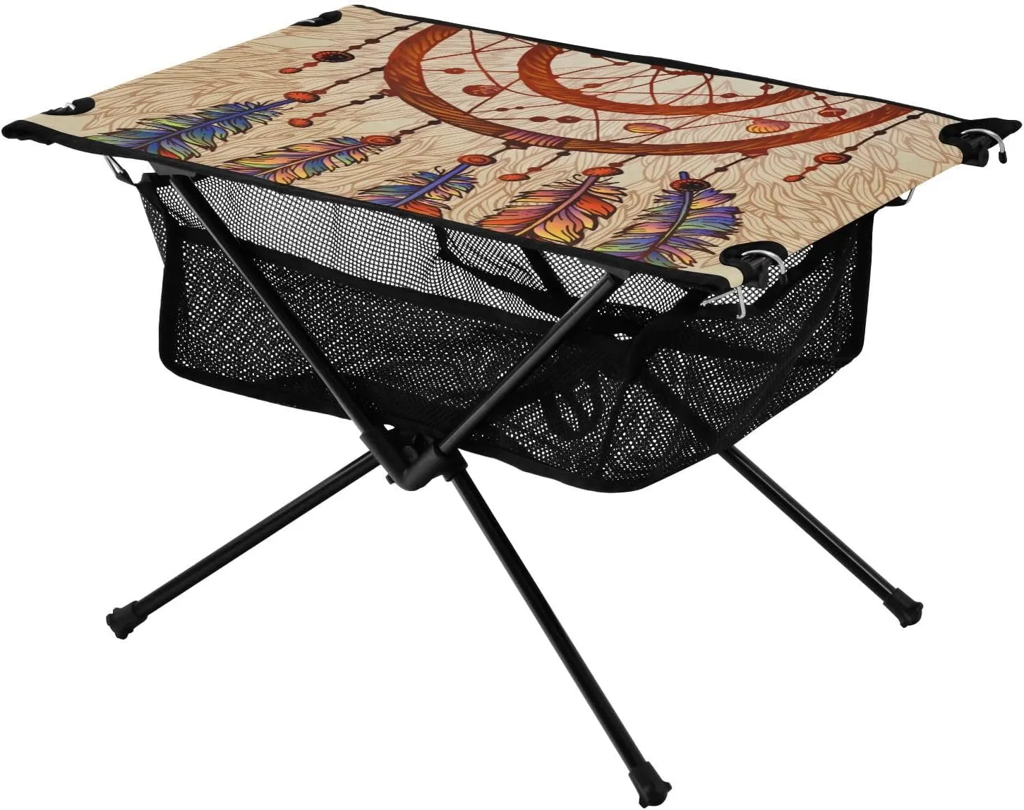 Bolaz Outdoor Folding Portable Picnic Camping Table-Dream Catcher Feather Vinatge Boho,Storage Mesh for Camping Gear Accessories, Hiking, Mountaineering, Outdoor Travel