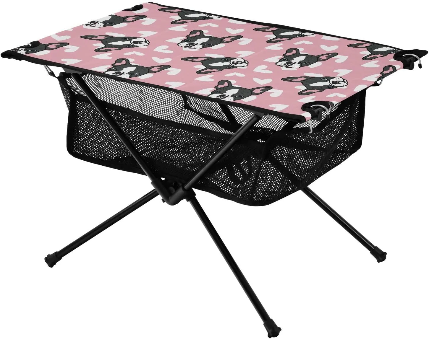 Bolaz Outdoor Folding Portable Picnic Camping Table-French Bulldog Heart,Storage Mesh for Camping Gear Accessories, Hiking, Mountaineering, Outdoor Travel