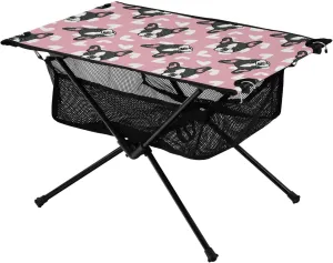 Bolaz Outdoor Folding Portable Picnic Camping Table-French Bulldog Heart,Storage Mesh for Camping Gear Accessories, Hiking, Mountaineering, Outdoor Travel