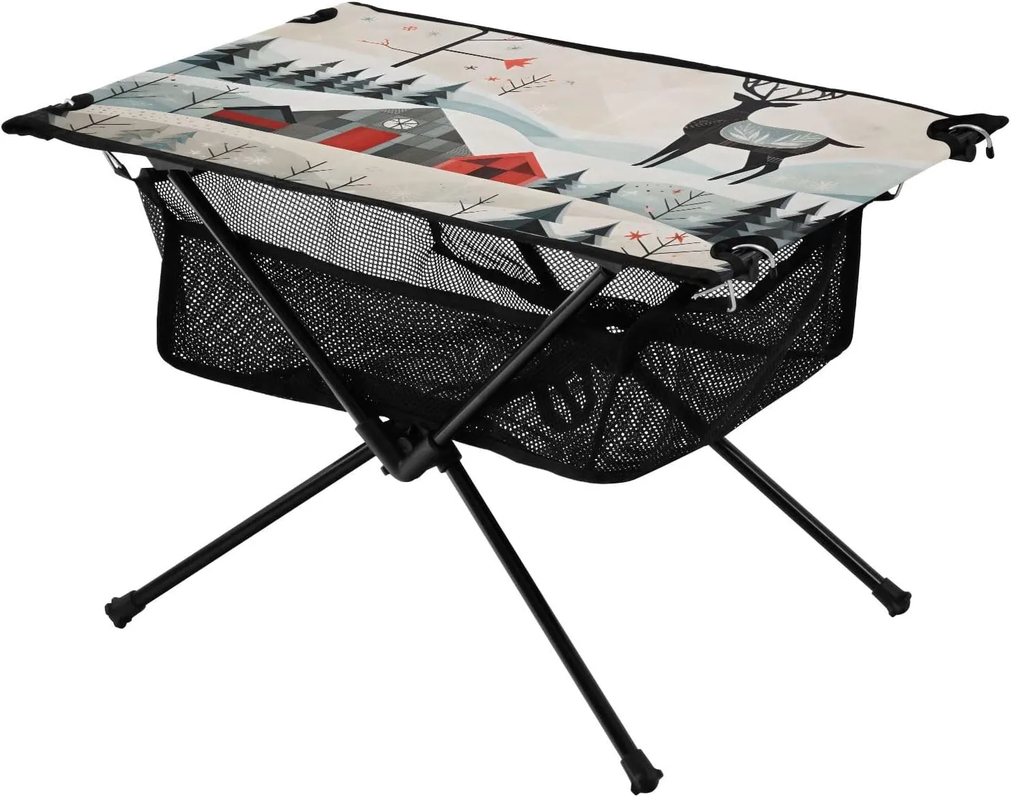 Bolaz Outdoor Folding Portable Picnic Camping Table-Oil Painting Deer,Storage Mesh for Camping Gear Accessories, Hiking, Mountaineering, Outdoor Travel