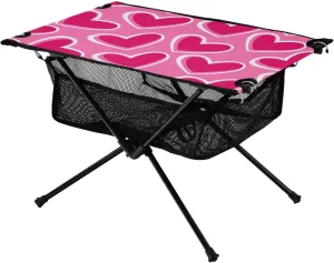 Bolaz Outdoor Folding Portable Picnic Camping Table-Pink Heart Pattern22,Storage Mesh for Camping Gear Accessories, Hiking, Mountaineering, Outdoor Travel