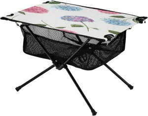 Bolaz Outdoor Folding Portable Picnic Camping Table-Purple Hydrangea Print,Storage Mesh for Camping Gear Accessories, Hiking, Mountaineering, Outdoor Travel