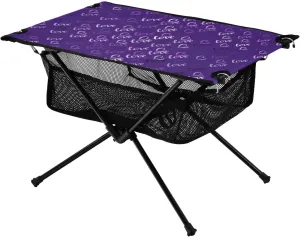 Bolaz Outdoor Folding Portable Picnic Camping Table-Purple Love Pattern,Storage Mesh for Camping Gear Accessories, Hiking, Mountaineering, Outdoor Travel