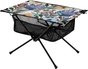 Bolaz Outdoor Folding Portable Picnic Camping Table-Summer Flower Pattern,Storage Mesh for Camping Gear Accessories, Hiking, Mountaineering, Outdoor Travel