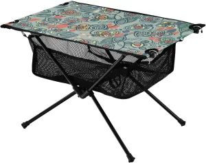 Bolaz Outdoor Folding Portable Picnic Camping Table-Vintage Flower Pattern 10,Storage Mesh for Camping Gear Accessories, Hiking, Mountaineering, Outdoor Travel