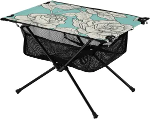 Bolaz Outdoor Folding Portable Picnic Camping Table-Vintage Rose Blue,Storage Mesh for Camping Gear Accessories, Hiking, Mountaineering, Outdoor Travel