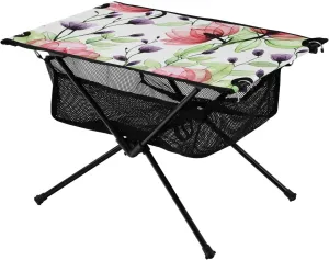 Bolaz Outdoor Folding Portable Picnic Camping Table-Watercolor Lotus Flower,Storage Mesh for Camping Gear Accessories, Hiking, Mountaineering, Outdoor Travel