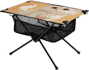 Bolaz Outdoor Folding Portable Picnic Camping Table-White Cat Pattern,Storage Mesh for Camping Gear Accessories, Hiking, Mountaineering, Outdoor Travel