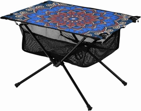 Bolaz Outdoor Folding Portable Picnic Camping Table-Blue Mandala Islamic Floral,Storage Mesh for Camping Gear Accessories, Hiking, Mountaineering, Outdoor Travel