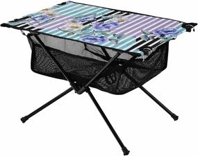 Bolaz Outdoor Folding Portable Picnic Camping Table-Daisy and Rose Stripes,Storage Mesh for Camping Gear Accessories, Hiking, Mountaineering, Outdoor Travel
