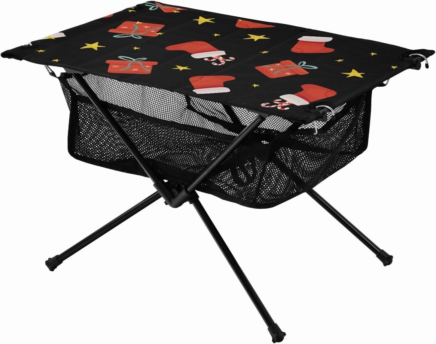 Bolaz Outdoor Folding Portable Picnic Camping Table-Gift Boxes Stars and Red Christmas Socks,Storage Mesh for Camping Gear Accessories, Hiking, Mountaineering, Outdoor Travel