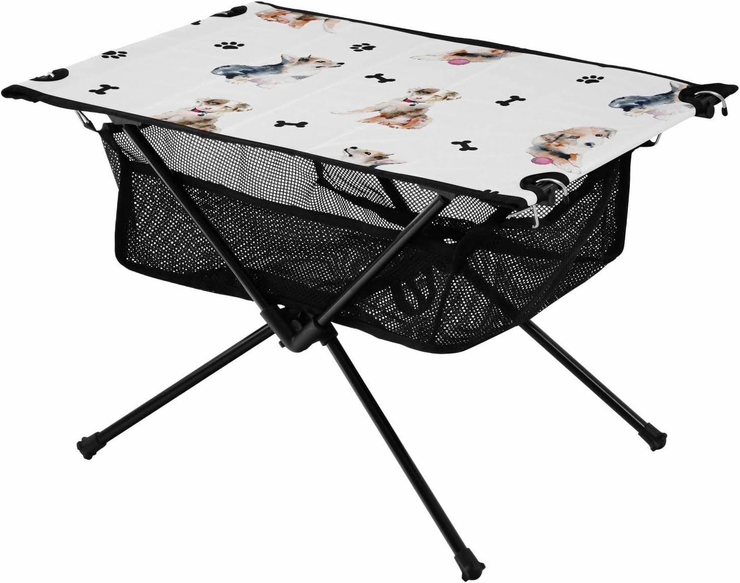 Bolaz Outdoor Folding Portable Picnic Camping Table-Puppy Dog Paw Prints Animal,Storage Mesh for Camping Gear Accessories, Hiking, Mountaineering, Outdoor Travel