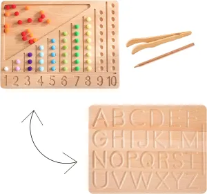 bopoobo Wooden Double-Sided Bead Board with Wooden Alphabet Tracing Board Montessori Color Sorting Toy Math Counting Game for Kids Letter Tracing for Kids Ages 3-5 - Learn to Write