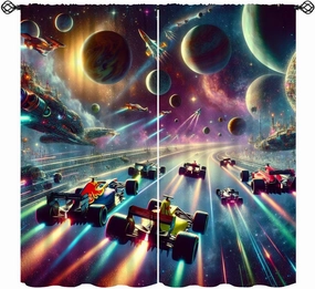 Boy Fantasy Racing Car Curtains Kids Dream Universe Galaxy Racing Competitions Blackout Window Treatment for Children's Bedroom Game Room Living Room Decor Window Drapes 42" W x 45" L