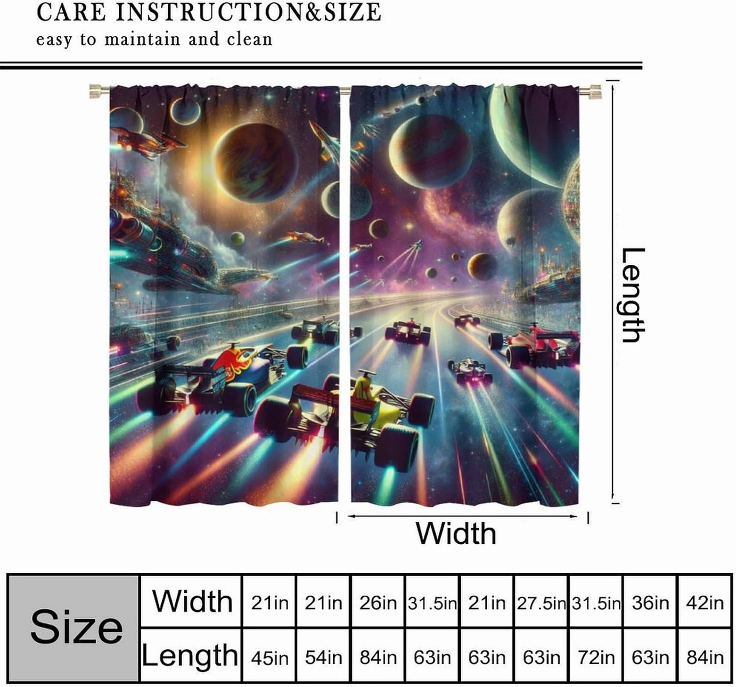 Boy Fantasy Racing Car Curtains Kids Dream Universe Galaxy Racing Competitions Blackout Window Treatment for Children's Bedroom Game Room Living Room Decor Window Drapes 42" W x 45" L
