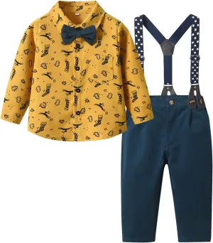 Boys Christmas Dress Suit Toddler Baby Gentleman Clothes Sets Bowtie Shirts Tops Suspenders Pants Sets Kids
