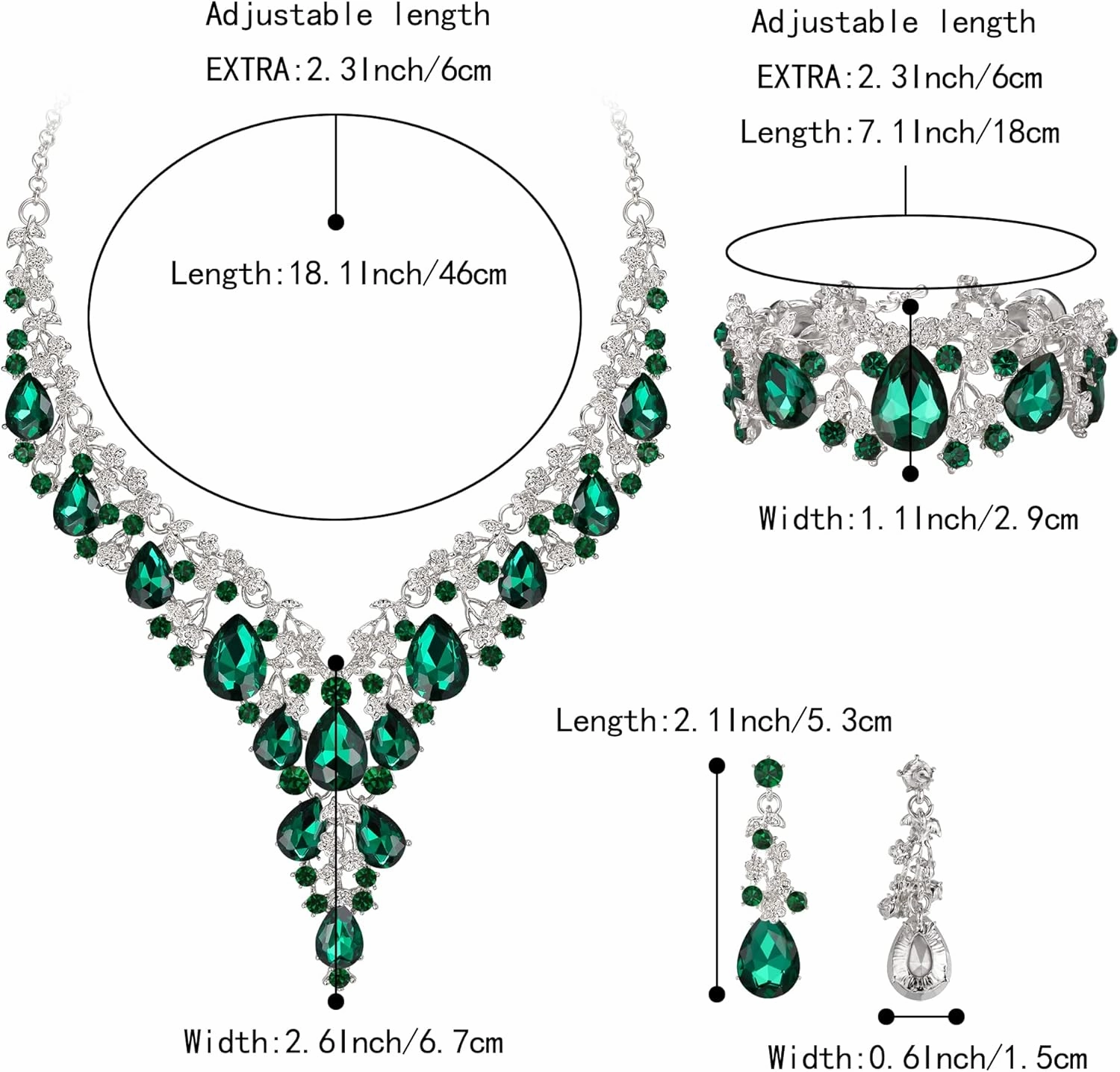 BriLove Women's Wedding Bridal Austrian Crystal Teardrop Flower Cluster Statement Necklace Dangle Earrings Jewelry Set for Party Prom