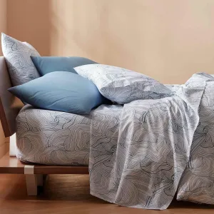 Brooklinen Luxury Sateen 4 Piece Queen Size Sheets Set in Oyster Blue - 100% Cotton Sateen Sheets - 1 Fitted Sheet, 1 Flat Sheet, 2 Pillowcases