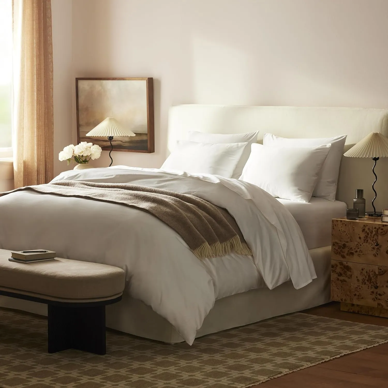 Brooklinen Luxury Sateen 4 Piece Queen Size Sheets Set in White - 100% Cotton Sateen Sheets - 1 Fitted Sheet, 1 Flat Sheet, 2 Pillowcases