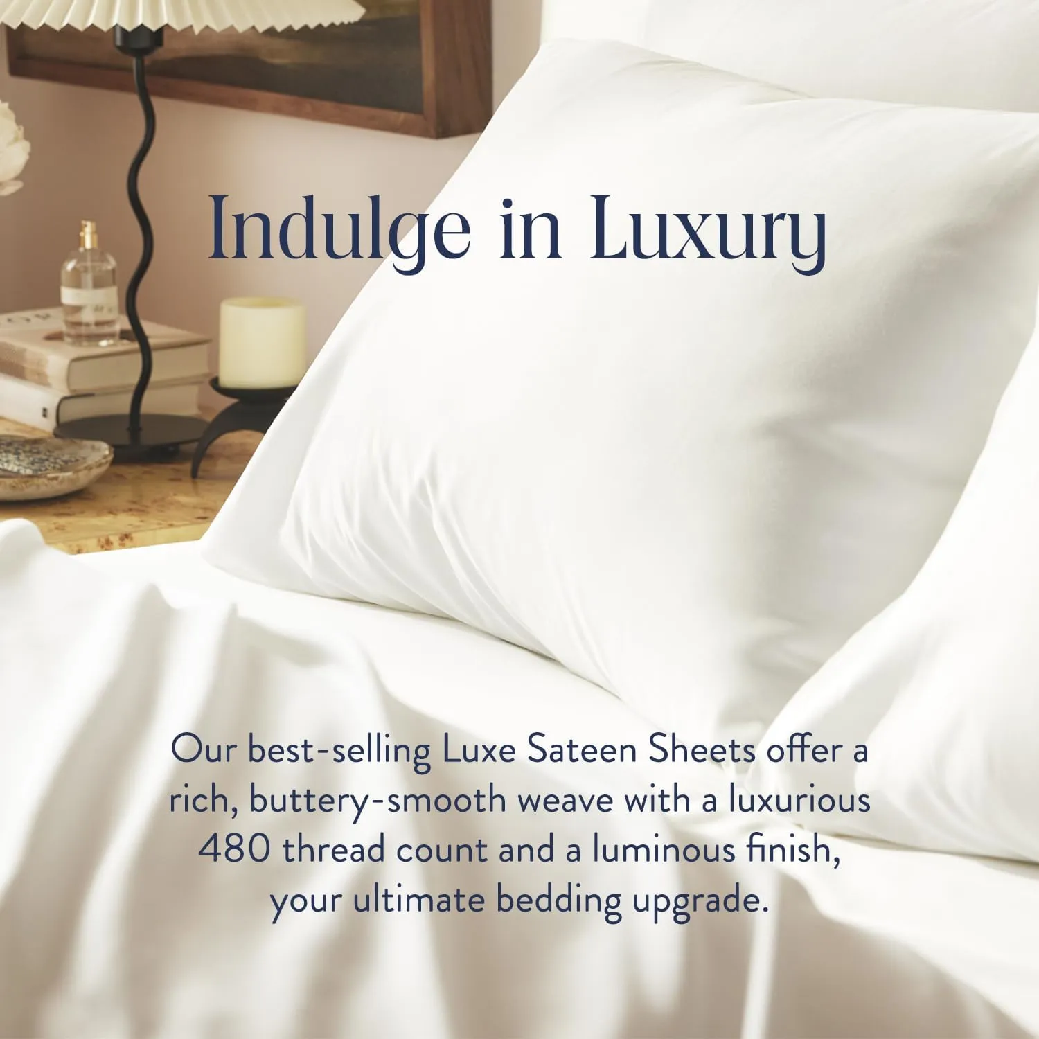 Brooklinen Luxury Sateen 4 Piece Queen Size Sheets Set in White - 100% Cotton Sateen Sheets - 1 Fitted Sheet, 1 Flat Sheet, 2 Pillowcases
