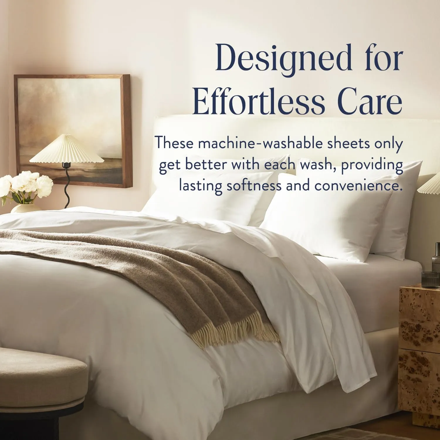 Brooklinen Luxury Sateen 4 Piece Queen Size Sheets Set in White - 100% Cotton Sateen Sheets - 1 Fitted Sheet, 1 Flat Sheet, 2 Pillowcases
