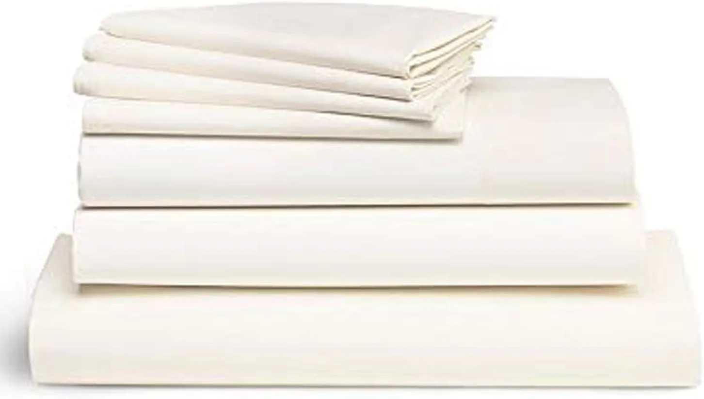 Brooklinen Luxury Sateen 7 Piece Sheet Set - 100% Cotton, Queen Size in Cream - 1 Duvet Cover, 1 Fitted Sheet, 1 Flat Sheet, 4 Pillowcases | Best Luxury Sheets