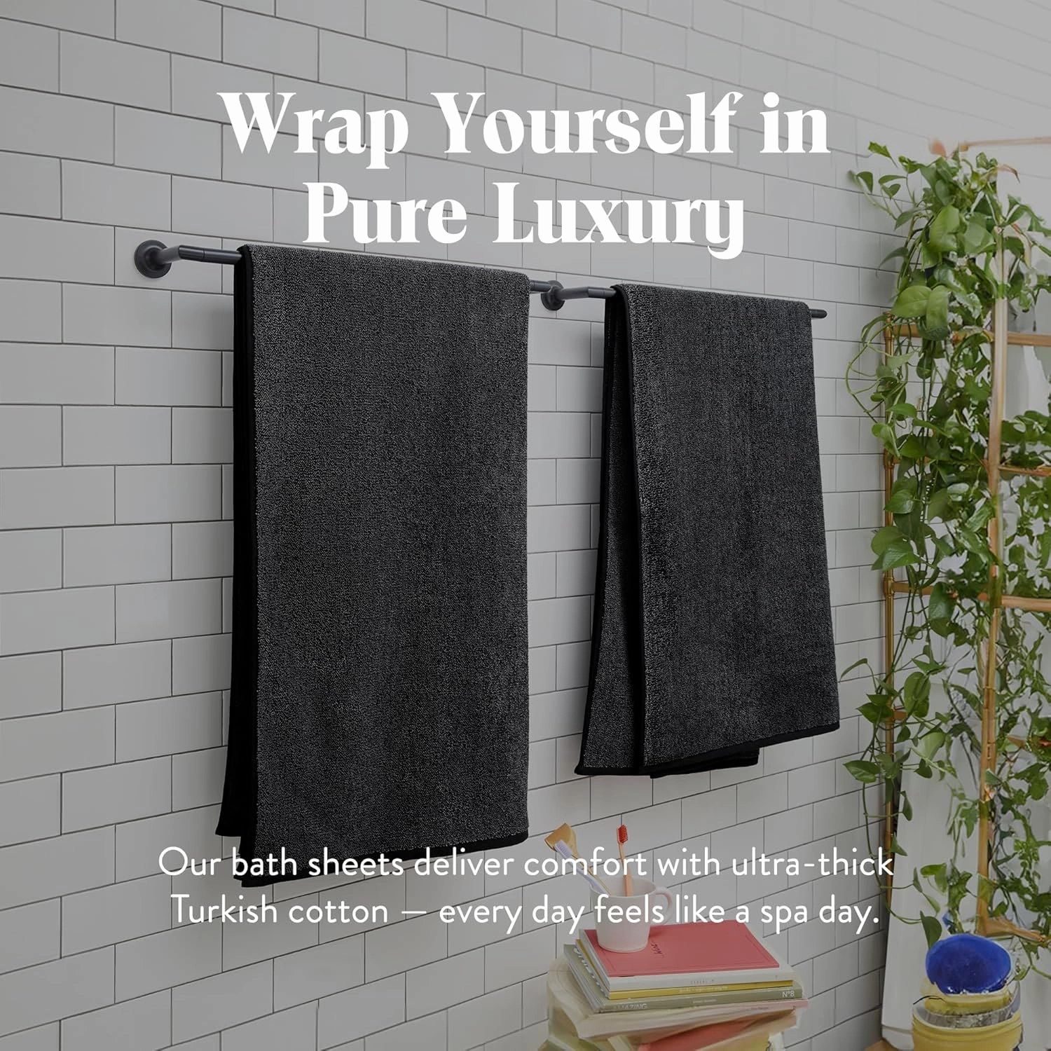 Brooklinen Super-Plush Turkish Cotton Bath Sheets Set of 2 Cotton, 820 GSM, Highly Absorbent, Machine Washable, Perfect for Home & Bathroom (40" x 65", Marlled Black)