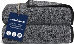 Brooklinen Super-Plush Turkish Cotton Bath Sheets Set of 2 Cotton, 820 GSM, Highly Absorbent, Machine Washable, Perfect for Home & Bathroom (40" x 65", Marlled Black)