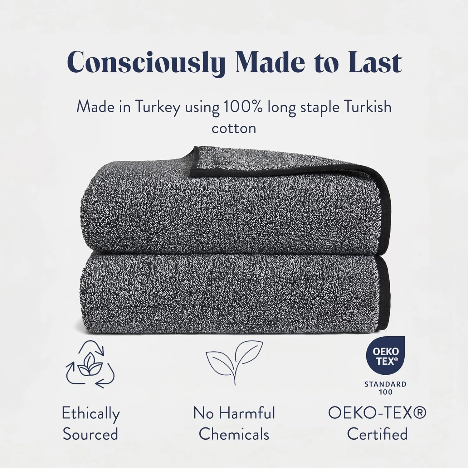 Brooklinen Super-Plush Turkish Cotton Bath Sheets Set of 2 Cotton, 820 GSM, Highly Absorbent, Machine Washable, Perfect for Home & Bathroom (40" x 65", Marlled Black)