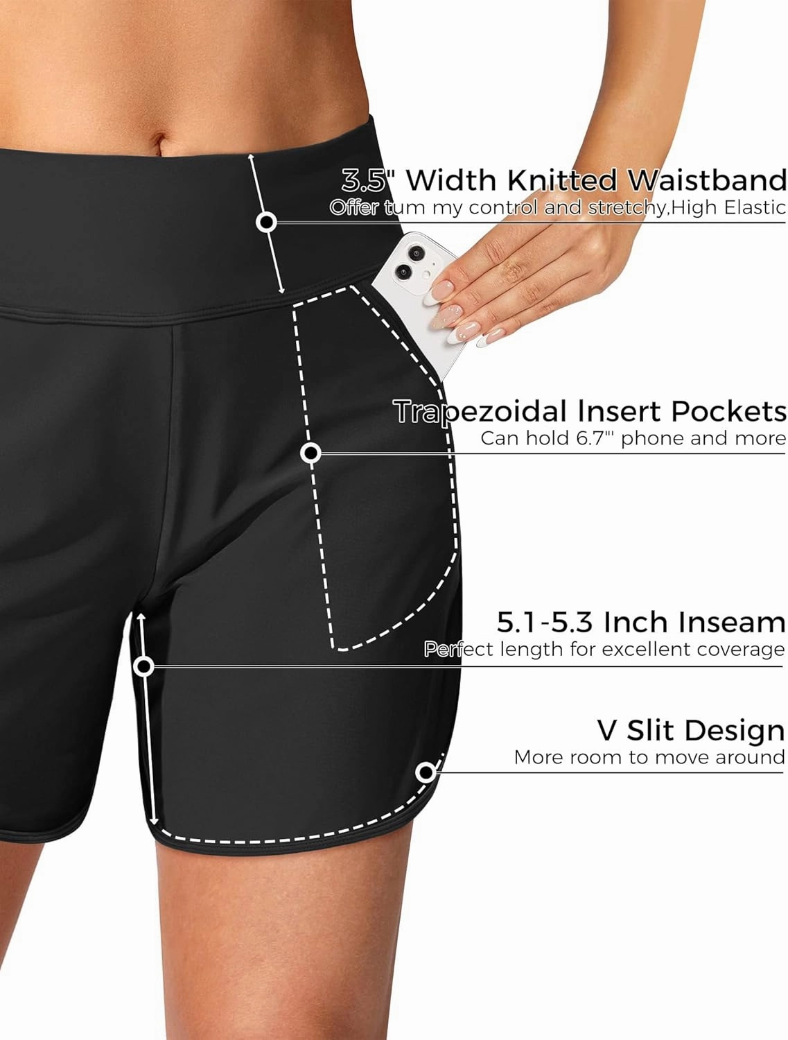 Buauty Women's 5" Swim Board Shorts Quick Dry High Waisted Swimsuits with Liner Pockets UPF 50  Bathing Suits Bottoms Trunks
