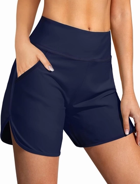 Buauty Women's 5" Swim Board Shorts Quick Dry High Waisted Swimsuits with Liner Pockets UPF 50  Bathing Suits Bottoms Trunks