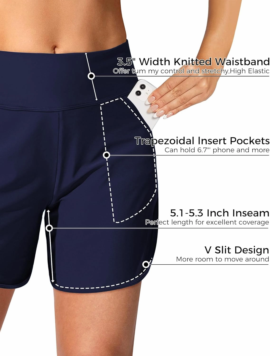 Buauty Women's 5" Swim Board Shorts Quick Dry High Waisted Swimsuits with Liner Pockets UPF 50  Bathing Suits Bottoms Trunks