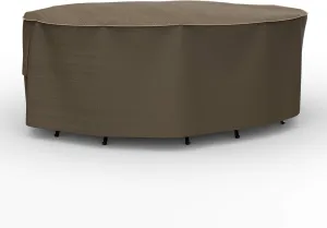 Budge StormBlock Hillside Oval Table and Chairs Combo Cover Premium, Outdoor, Waterproof, Medium, Black and Tan Weave