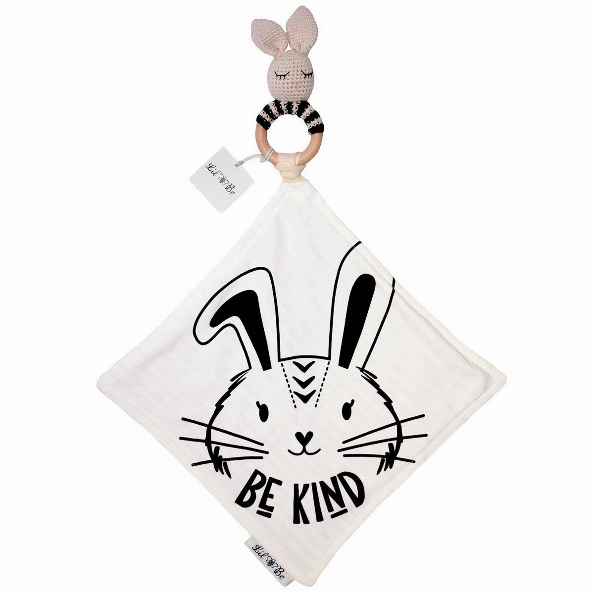 Bunny Lovey Mini Blanket with Removable Teething Rattle Ring
