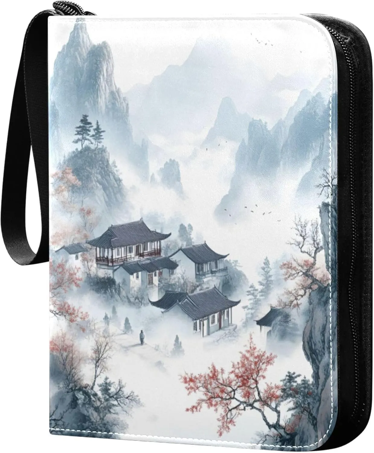Burbuja Chinese Landscape Painting Card Binder, 4 Pockets Trading Card Binder, Portable Card Albums Fits 400 Cards with 50 Removable Sleeves for Sport Cards Game Cards